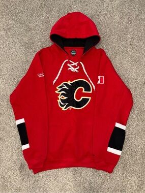 Calgary Flames Waves Tag Red Lace-Up Hoodie